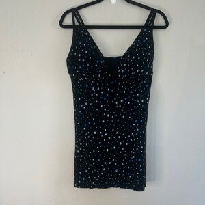 Chic Black and Blue One-Piece Swimsuit with‎ V-Neckline